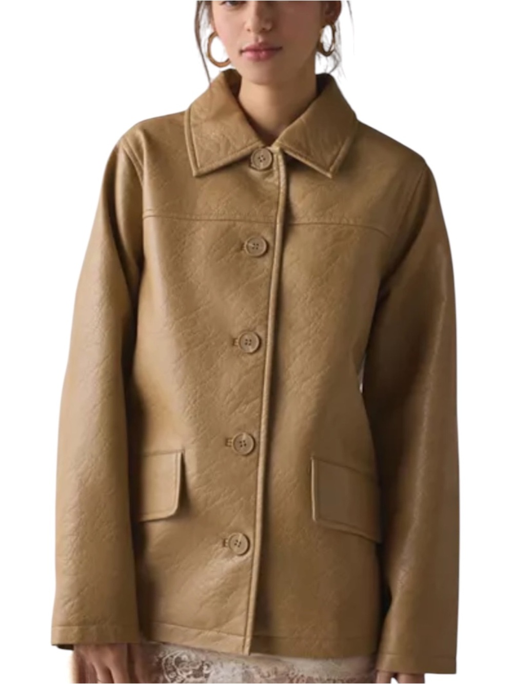 Urban Outfitters UO Sydney Faux Leather Oversized Dad Chore Jacket Tan Medium